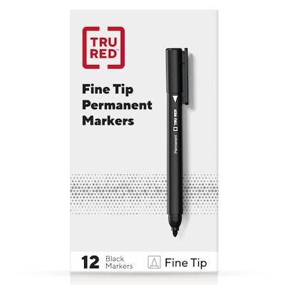 TRU RED™ Pen Permanent Markers, Fine Tip, Black, 12/Pack (TR54533-CC)