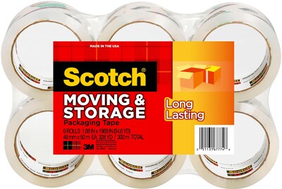 Scotch Long Lasting Storage Packing Tape, Clear, 1.88 x 54.6 yds., Clear, 6-Pack (3650-6)