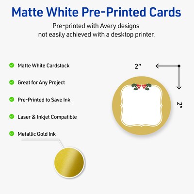 Avery Gold-Metallic Berries Matte Blank Card, White, 120/Pack (S00-FGS)