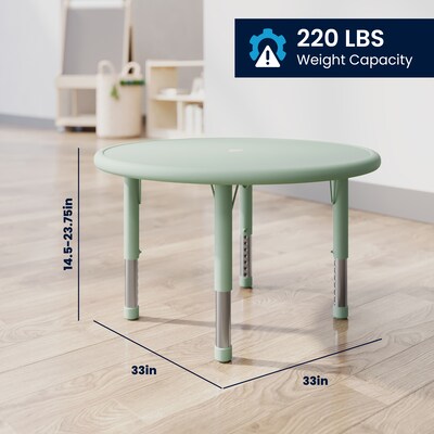 Flash Furniture Emmy 33" Round Activity Table Set, Height Adjustable, Sage (YCX73RNDTBSGEE)