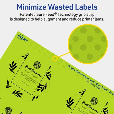 Avery Printable Decorative Edge Multipurpose Labels, 2-1/2" x 2-57/64", Bright Green, 480/Box (94121)