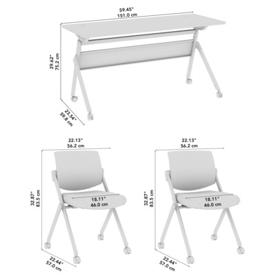 Bush Business Furniture Envision 60"W Foldable Training Room Table with 2 Chairs, Storm Gray (NVS007SG)