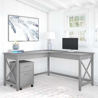 Bush Furniture Key West 60 L-Shaped Desk with 2-Drawer Mobile File Cabinet, Cape Cod Gray (KWS013CG