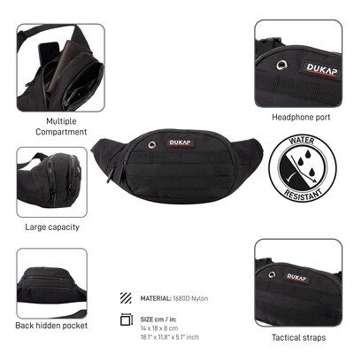 DUKAP Tango Polyester Waist Bag, Black (BDK-TAN-BLK)