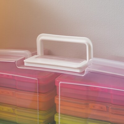 Iris Hinged Closure Plastic Storage Bin with 12 Multi-colored Photo Cases, 2/Pack (500055)