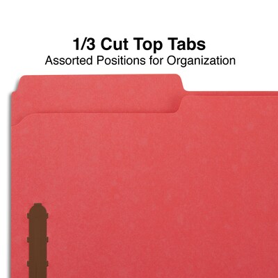 Quill Brand®  1/3-Cut Assorted 2-Fastener Folders, Legal, Red, 50/Box (7358RD)