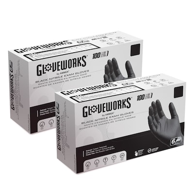 Gloveworks GWBEN Nitrile Exam Gloves, X-Large, Black, 100/Box, 10 Boxes/Carton (GWBEN48100XX)