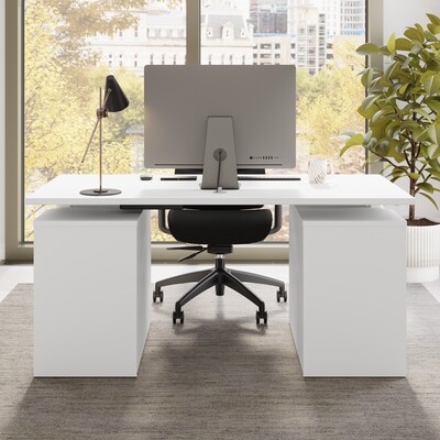 Bush Business Furniture Stratus 60"W Electric Rectangular Adjustable Standing Desk with Drawers, White (SUT009WH)