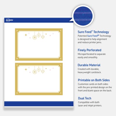 Avery Gold-Metallic Ornaments Matte Blank Card, White, 20/Pack (S00-FH3)