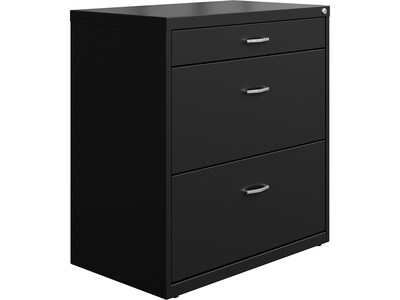 Space Solutions 3-Drawer Lateral File Cabinet, Letter/Legal Size, Lockable, 31.88"H x 30"W x 17.63"D, Black (25070)