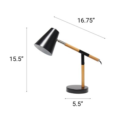 Creekwood Home Nordic LED Desk Lamp, 15.5", Matte Black/Wood (CWD-1020-BK)
