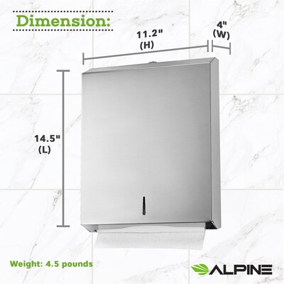 Alpine Industries Centerpull Paper Towel Dispenser, Stainless Steel, 2/Pack (480-2PK)