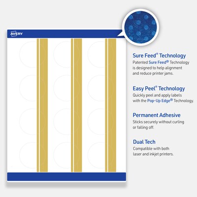 Avery Laser/Inkjet Circle Multipurpose Labels, 2" Dia., White, 120/Pack (S00-D21)