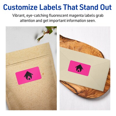 Avery Laser/Inkjet Rectangle Multipurpose Labels, 2/3" x 3-7/16", Neon Magenta, 600/Pack (94210)