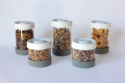 Jeanne Fitz Glass Vacuum Storage Canisters, Set of 5, Gray