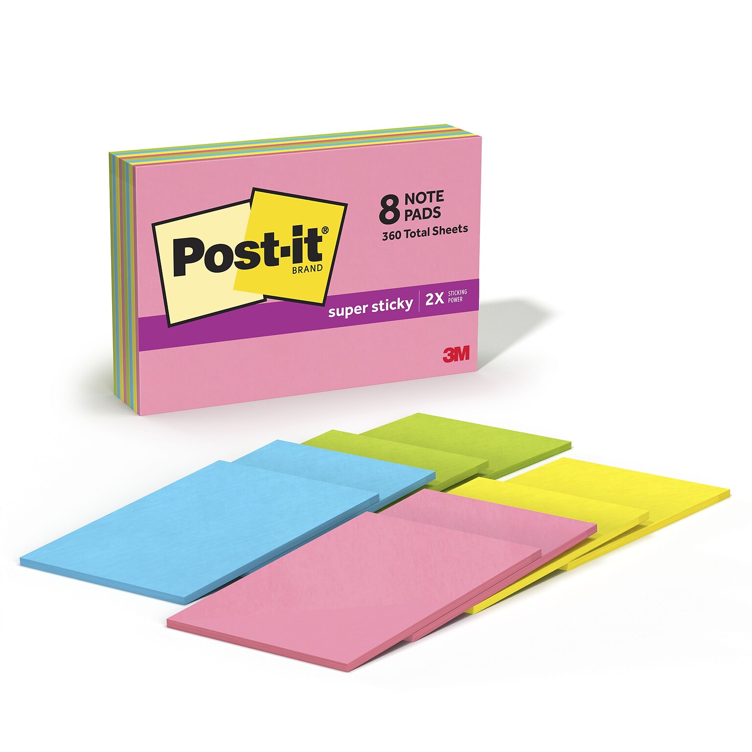 Post-it Super Sticky Notes, 4 x 6, Neon Fizz Collection, 45 Sheet/Pad, 8 Pads/Pack (6445SSP)