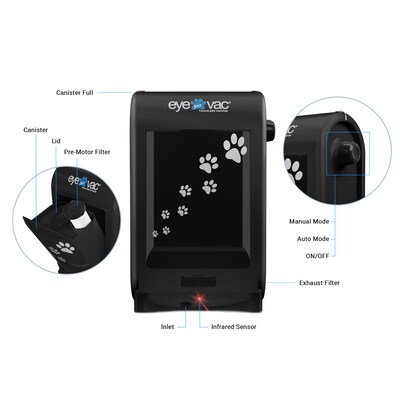 EyeVac Pet Touchless Canister Vacuum, Bagless, Black (EVPETPB)