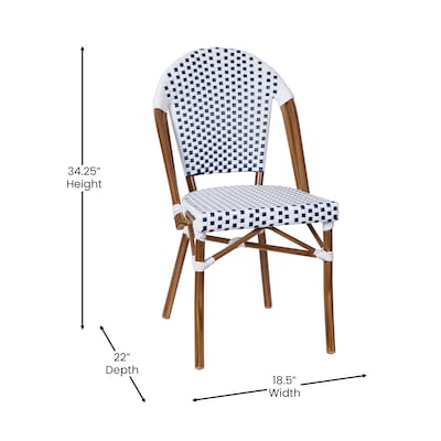 Flash Furniture Lourdes Contemporary Aluminum and PE Rattan Bistro Stack Chairs, White/Navy/Natural, Set of 2 (2SDA6421FWHNVNT)