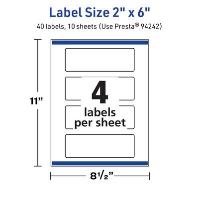 Avery TrueBlock Laser/Inkjet Rectangle Multipurpose Labels, 2" x 6", White, 40/Pack (94242)