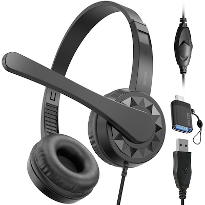 Delton 12Y Stereo On-Ear Headset, USB-A/C, Black (DWH12YAC)