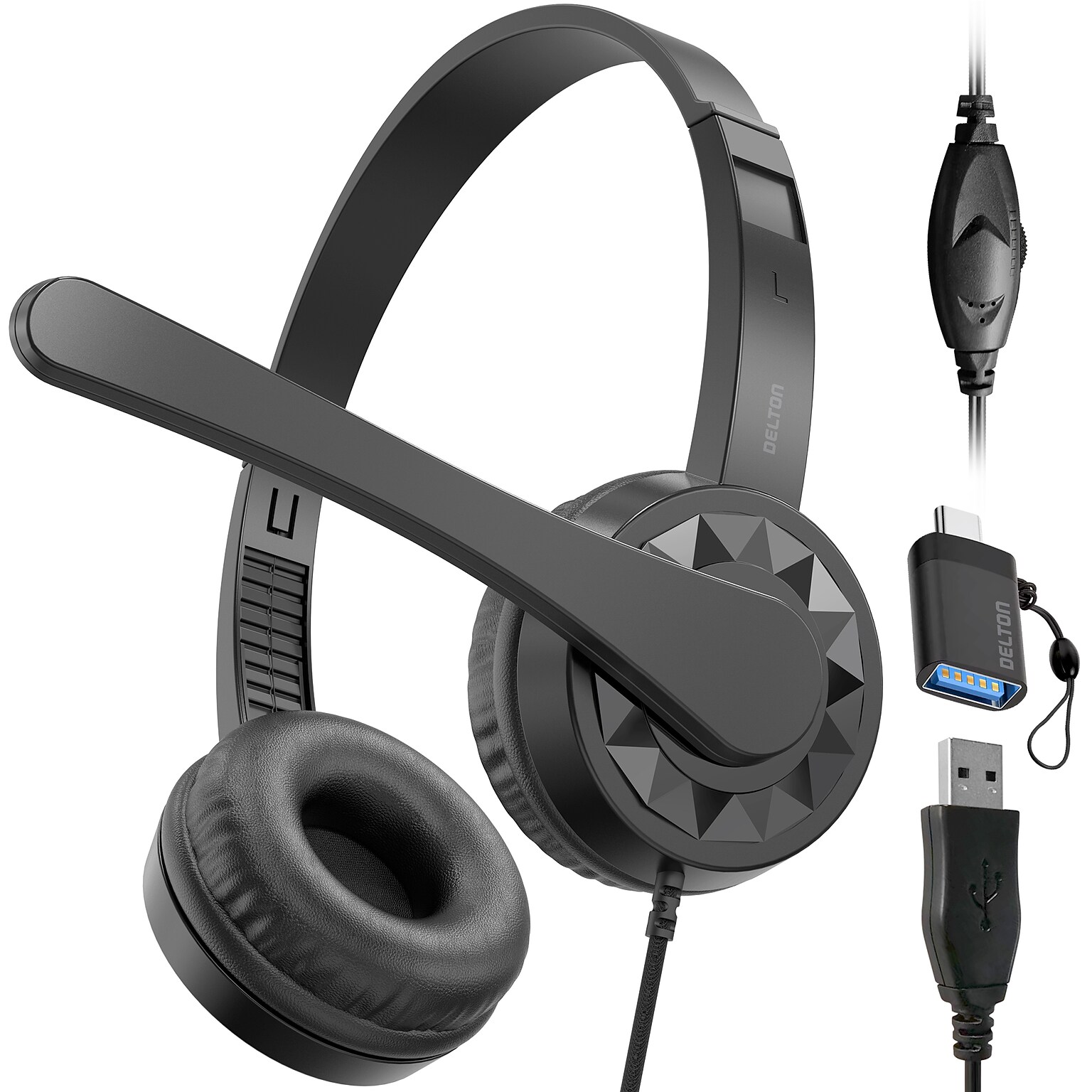 Delton 12Y Stereo On-Ear Headset, USB-A/C, Black (DWH12YAC)