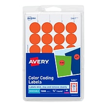 Avery Laser Color Coding Labels, 3/4 Dia., Neon Red, 24 Labels/Sheet, 42 Sheets/Pack (5467)
