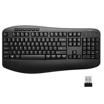 Staples TECH Wireless Comfort Keyboard, Quiet Typing, USB Receiver for PC and Laptop, Black