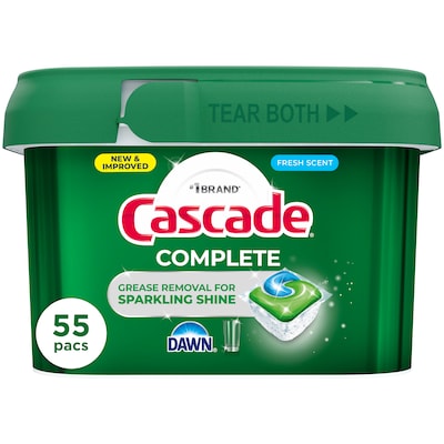 Cascade Complete ActionPacs Dishwashing Detergent Pacs, Fresh Scent, 55 Pacs/Pack (55196/60810)