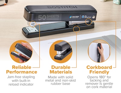 Bostitch Titan Heavy Duty Desktop Stapler, 50-Sheet Capacity, Staples Included, Black (B615-BLK-VP)