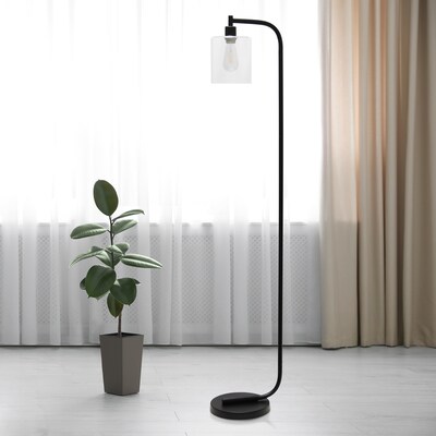 Simple Designs Antique Style Industrial Iron Lantern Floor Lamp with Glass Shade, Black (LF1036-BLK)