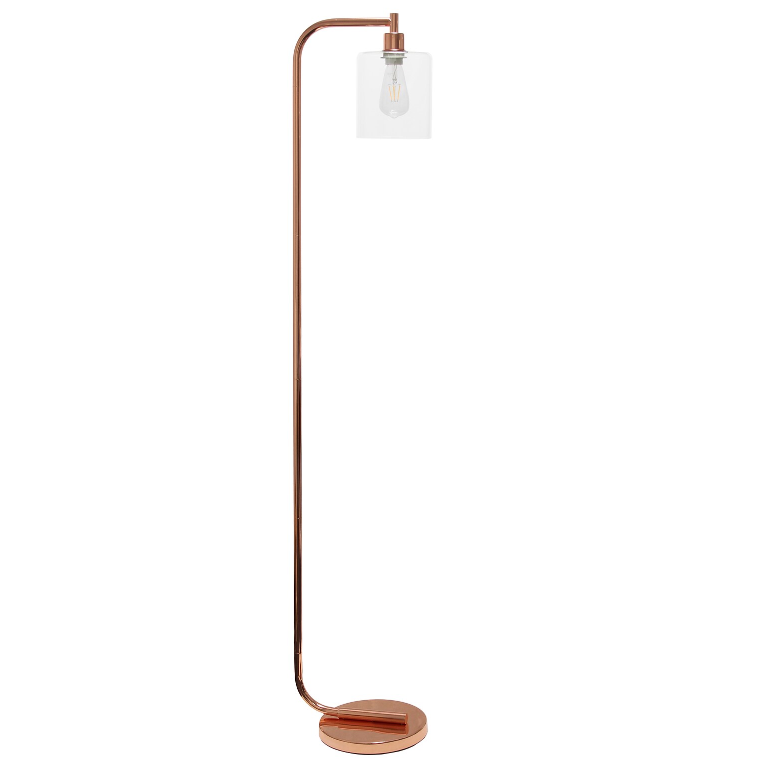 Simple Designs Antique Style Industrial Iron Lantern Floor Lamp with Glass Shade, Rose Gold (LF1036-RGD)