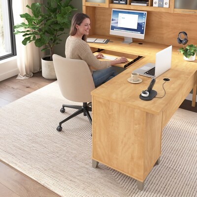 Bush Home Somerset 72" W L Shaped Computer Desk with Hutch, Maple Cross (SET001MC)