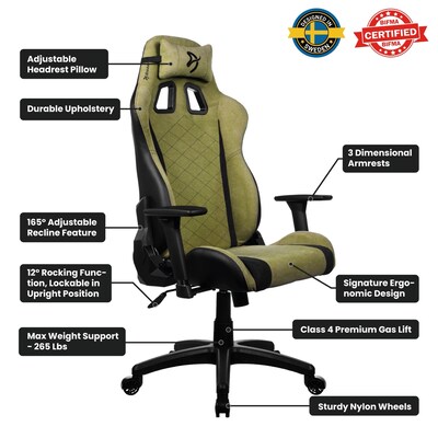 Arozzi Avanti Soft Fabric Ergonomic Racing Gaming Chair, Moss Green (AVANTI-SFB-MGN)