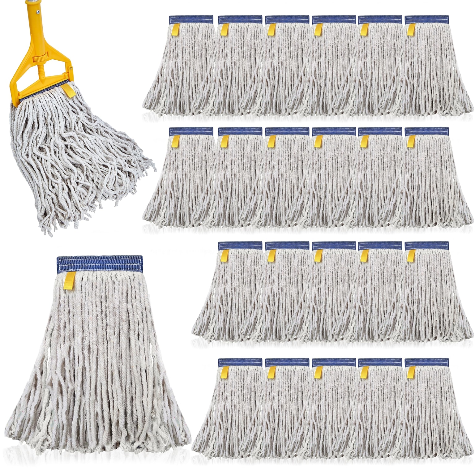 BISON LIFE Kleen Handler Cotton String Wet Mop Head, White, 24/Pack (BPES-CEM-CO-N-16-1-24A)