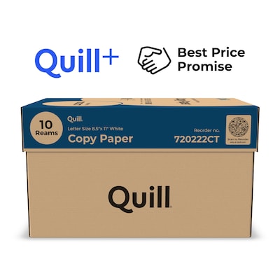 Quill+ Quill Brand® 8.5 x 11 Copy Paper, 20 lbs., 92 Brightness, 500 Sheets/Ream, 10 Reams/Carton