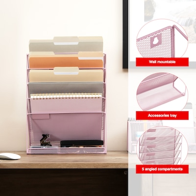 Staples 5-Pocket Metal Mesh Mountable Wall File, Letter Size, Dusty Pink (ST63848)