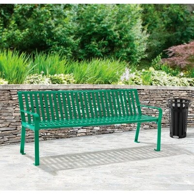 Global Industrial 4' Outdoor Bench w/ Back, Vertical Steel Slat, Green (694853KD)