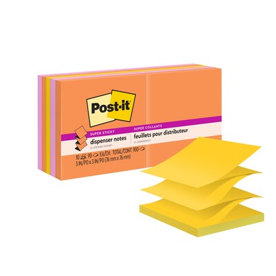 Post-it Super Sticky Pop-up Notes, 3 x 3, Energy Boost Collection, 90 Sheet/Pad, 10 Pads/Pack (R33