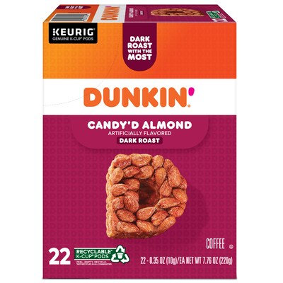 Dunkin' Candy'd Almond Coffee Keurig K-Cup Pods, Dark Roast, 22/Carton (5000375651)
