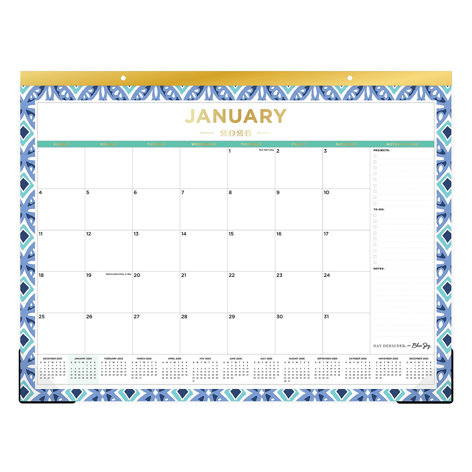2026 Day Designer for Blue Sky Tile 22 x 17 Monthly Desk Calendar (133694-26)