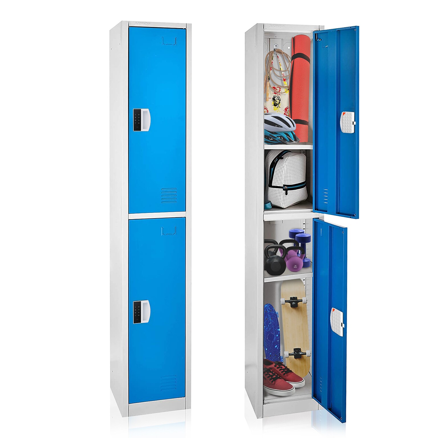AdirOffice 72H 2-Tier Blue Storage Locker (ADI629-202-BLU-DL)