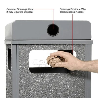 Global Industrial Stone Panel Trash Weather Urn, 24 Gallon Capacity, 17-1/2"W x 17-1/2"D x 36"H, Gray (238241GY)