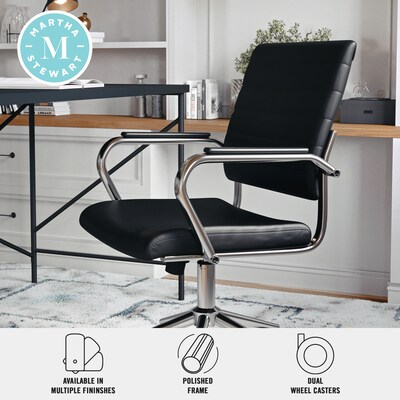 Martha Stewart Piper Faux Leather Swivel Office Chair, Black/Polished Nickel (CH2209212BK)