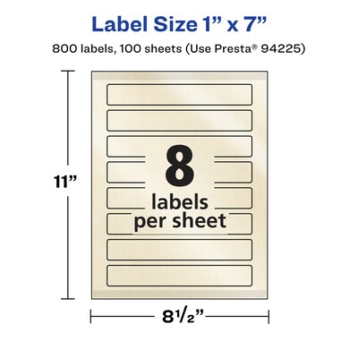 Avery Pearlized Ivory Rectangle Multipurpose Labels, 1" x 7", Ivory, 800/Box (94225)