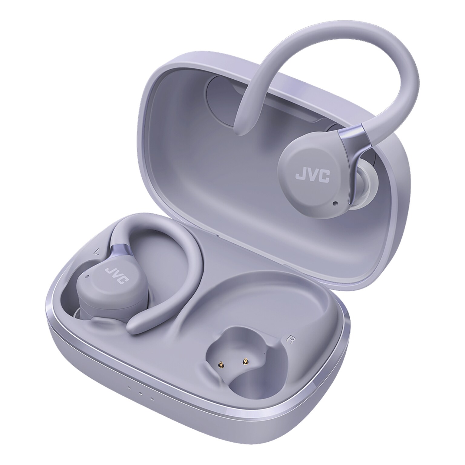 JVC Fitness True Wireless Active Noise Canceling Earbuds with Mic, Earhooks & Charging Case, Bluetooth, Violet (HA-EC75T)