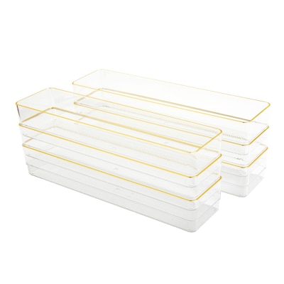 Martha Stewart Kerry Plastic Stackable Office Desk Drawer Organizer, Clear/Gold, 6/Set (BEPB8975G6CG