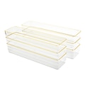 Martha Stewart Kerry Plastic Stackable Office Desk Drawer Organizer, Clear/Gold, 6/Set (BEPB8975G6CG