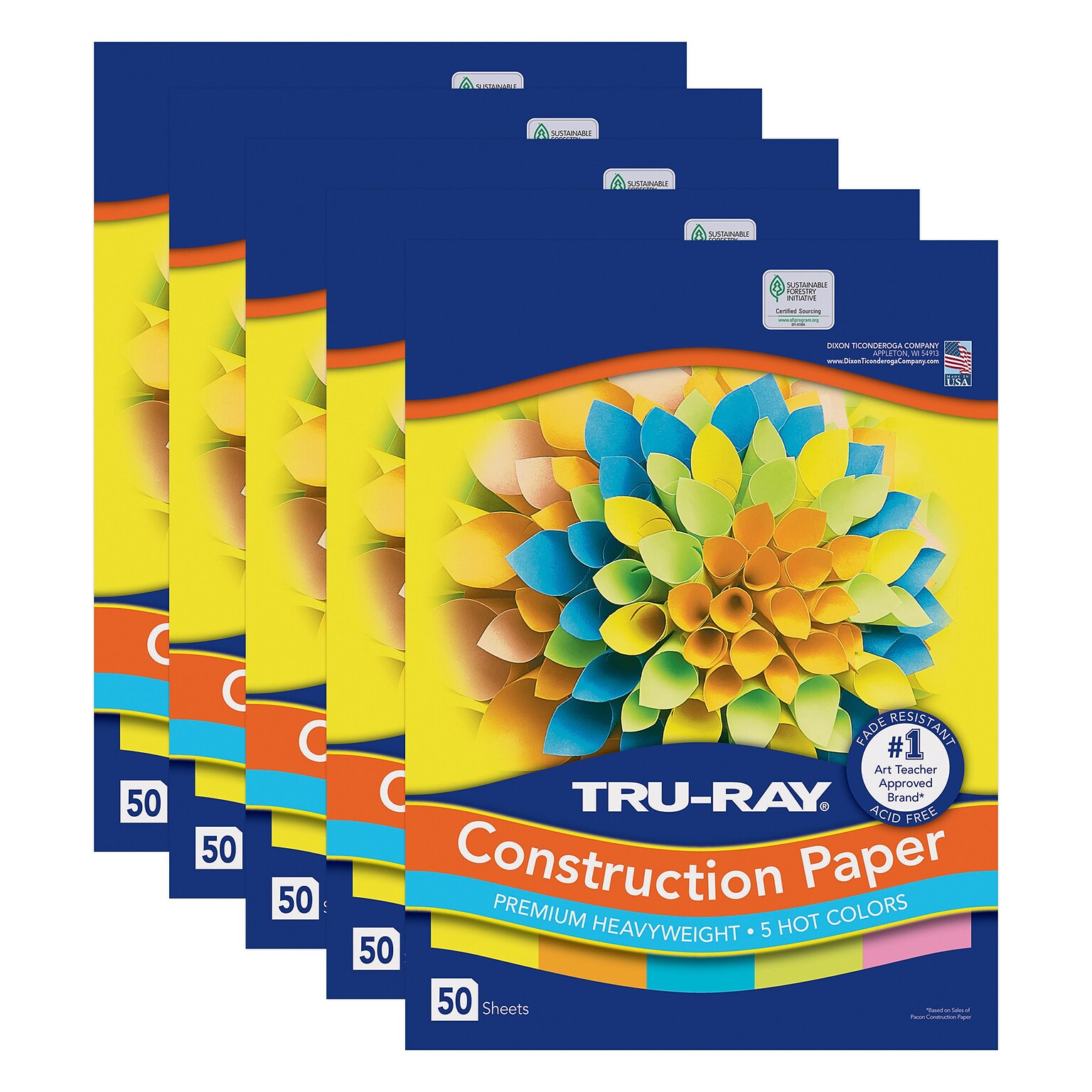 Tru-Ray 9 x 12 Construction Paper, Assorted Colors, 50 Sheets/Pack, 5 Packs/Bundle (PAC6596-5)