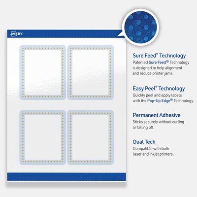 Avery Laser/Inkjet Rectangle Multipurpose Labels, 4" x 3-1/3", White, 40/Pack (S00-DMC)