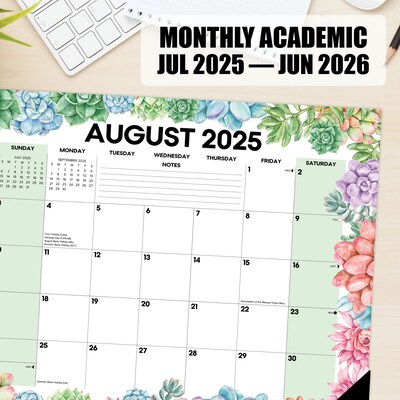 2025-2026 Willow Creek Succulents 22" x 17" Academic Monthly Desk Pad Calendar (54994)